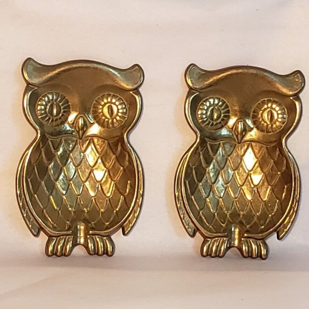 2 Vintage Brass Mid Century Modern Owl Trinket Key Coin Dish 4.2 in